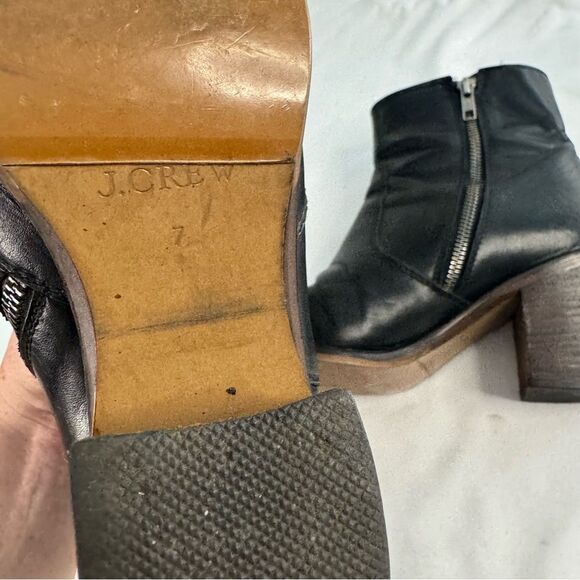 J Crew Dean Leather Ankle Boots Black Buckle Size 7 Block Heel Moto Boho Classic - Picture 5 of 7